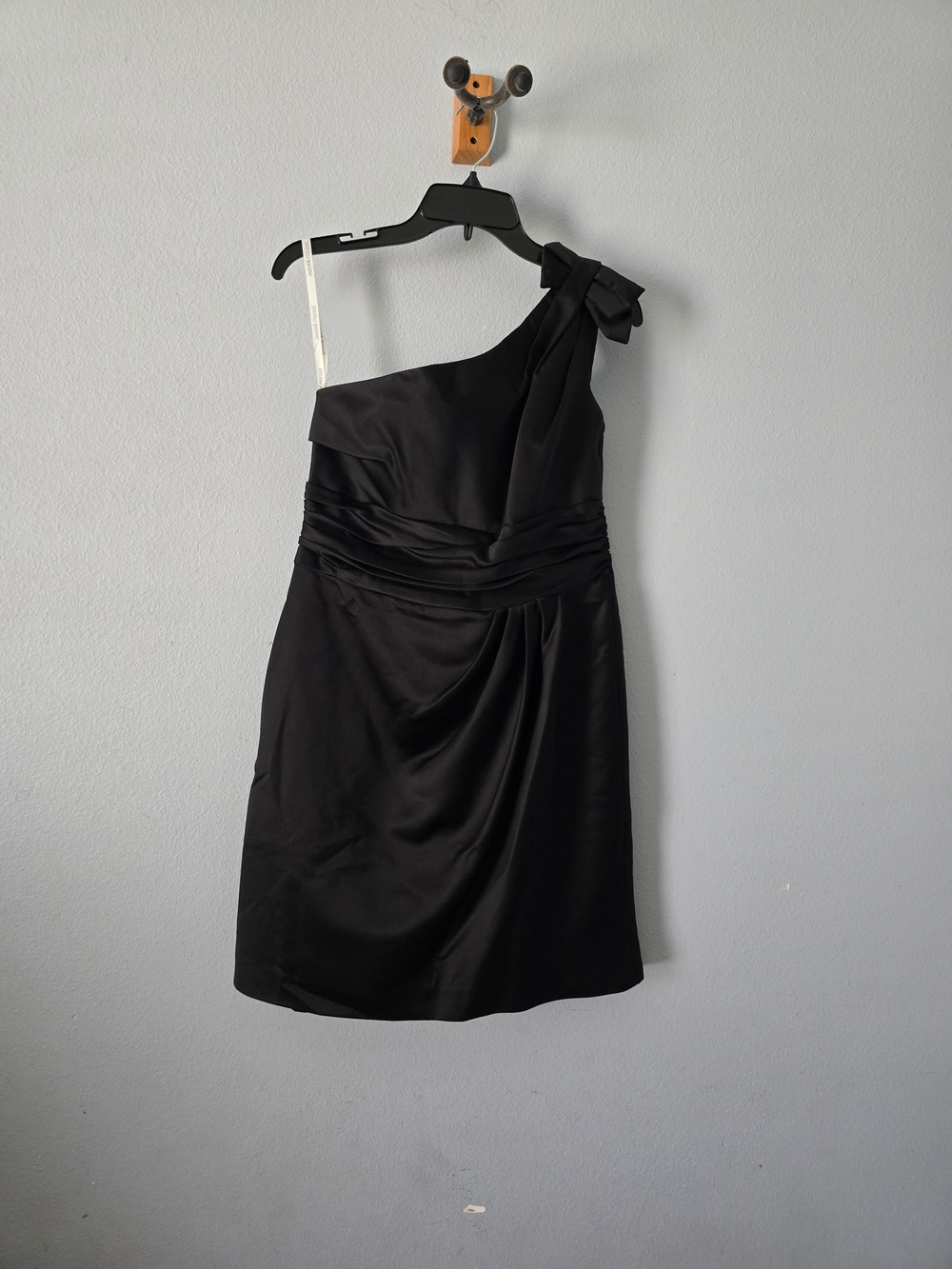 David's Bridal One-Shoulder Black Cocktail Dress with Shoulder Bow